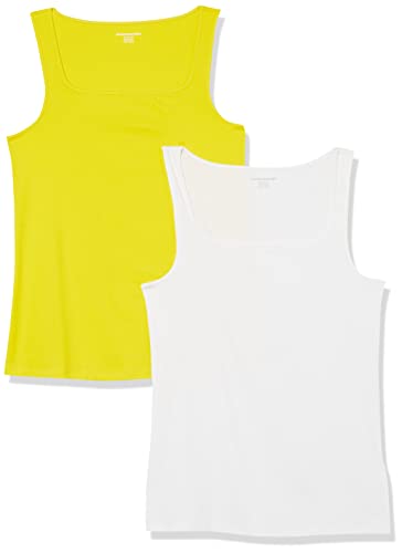 Amazon Essentials Damen Tanktop mit schmaler Passform und quadratischem Ausschnitt, 2er-Pack, Weiß/Zitronengelb, XL von Amazon Essentials