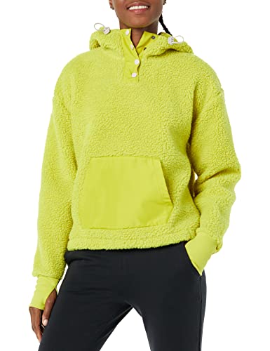 Amazon Essentials Damen Teddy-Fleece-Jacke mit Viertel-Knopfleiste und Kapuze - Auslauffarben, Strahlendes Olivgrün, 4XL Große Größen von Amazon Essentials