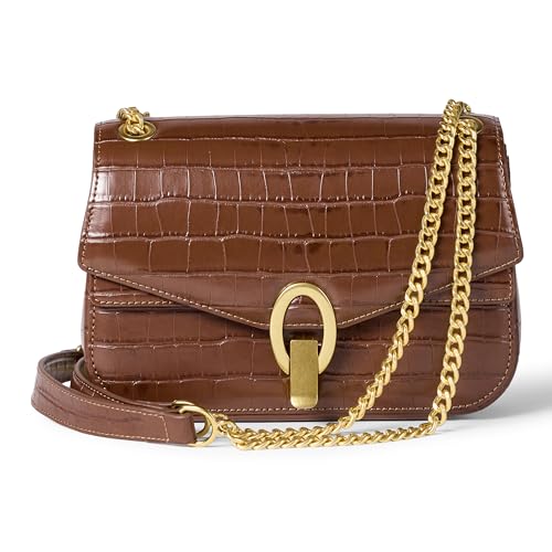 Amazon Essentials Damen Umhängetasche mit Kette, Braunes Krokodilimitat, Einheitsgröße von Amazon Essentials