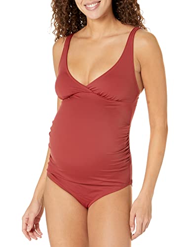 Amazon Essentials Damen Umstands-Badeanzug mit V-Ausschnitt, Ziegelrot, 44 von Amazon Essentials