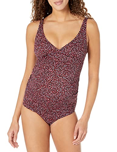 Amazon Essentials Damen Umstands-Badeanzug mit V-Ausschnitt, Ziegelrot Leopardenmuster, 38 von Amazon Essentials