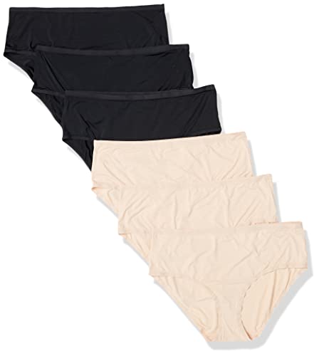 Amazon Essentials Damen Unterwäsche mit mittelhohem Bund (in Übergröße erhältlich), 6er-Pack, Helles Blütenblatt/Schwarz, 3XL Große Größen von Amazon Essentials