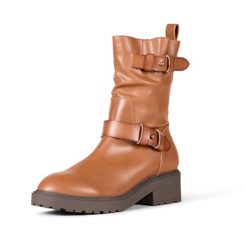 Amazon Essentials Damen Verkürzter Bikerstiefel, Bräunen, 39 EU von Amazon Essentials