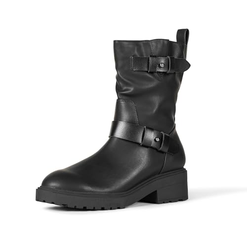 Amazon Essentials Damen Verkürzter Bikerstiefel, Schwarz, 44.5 EU von Amazon Essentials
