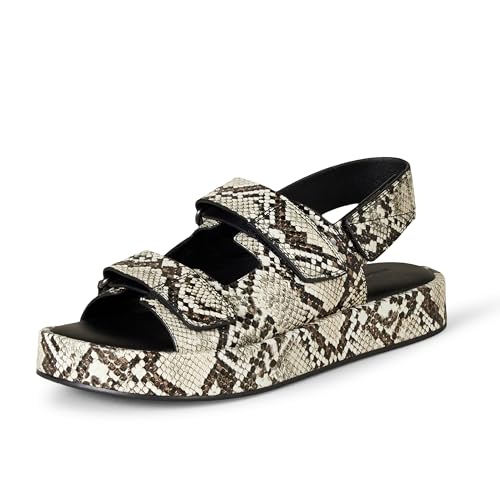 Amazon Essentials Damen Verstellbare Plateau-Sandale mit Dreifachriemen, Multi Schlangenhautoptik, 44.5 EU von Amazon Essentials
