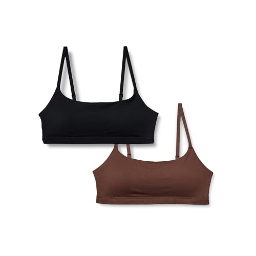 Amazon Essentials Damen Verstellbares Bralette Mit Rundhalsausschnitt Aus Baumwolljersey, 2er-Pack, Haselnuss/Schwarz, XXL von Amazon Essentials