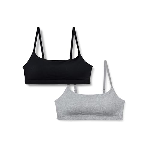 Amazon Essentials Damen Verstellbares Bralette Mit Rundhalsausschnitt Aus Baumwolljersey, 2er-Pack, Mittelgrau Meliert/Schwarz, M von Amazon Essentials