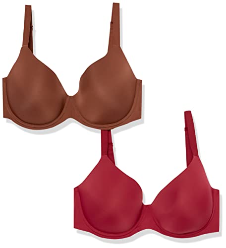 Amazon Essentials Damen Vollschalen-BH aus Mikrofaser, 2er-Pack, Rot/Schokoladenbraun, 85C von Amazon Essentials
