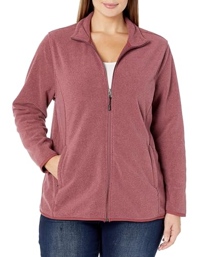 Amazon Essentials Damen Weiche Polarfleece-Jacke mit durchgehendem Reißverschluss in klassischer Passform (erhältlich in Übergrößen), Burgunderrot Meliert, XXL von Amazon Essentials