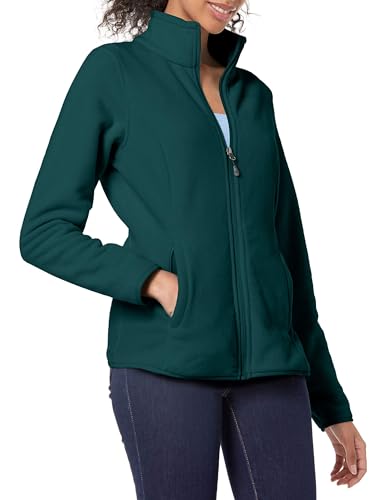 Amazon Essentials Damen Weiche Polarfleece-Jacke mit durchgehendem Reißverschluss in klassischer Passform (erhältlich in Übergrößen), Dunkelgrün Heidekraut, M von Amazon Essentials