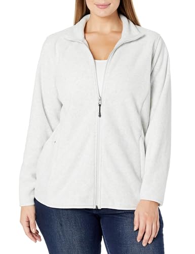 Amazon Essentials Damen Weiche Polarfleece-Jacke mit durchgehendem Reißverschluss in klassischer Passform (erhältlich in Übergrößen), Hellgrau Meliert, L von Amazon Essentials