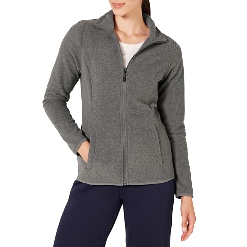 Amazon Essentials Damen Weiche Polarfleece-Jacke mit durchgehendem Reißverschluss in klassischer Passform (erhältlich in Übergrößen), Dunkelgrau Meliert, XL von Amazon Essentials