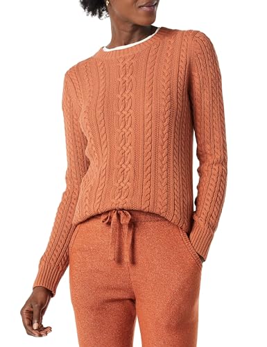 Amazon Essentials Damen Weicher Fisherman Cable Langarm-Pullover Mit Rundhalsausschnitt (In Übergröße Erhältlich), Karamell, 4XL Große Größen von Amazon Essentials