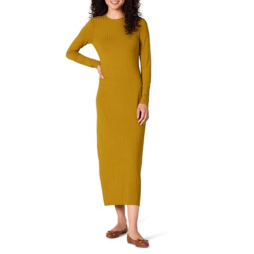 Amazon Essentials Damen Weitgeripptes Langarm-Kleid mit offenem Rücken (Früher Daily Ritual), Braun, L von Amazon Essentials