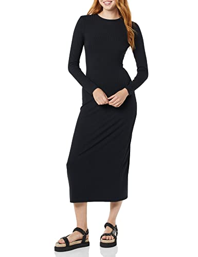 Amazon Essentials Damen Weitgeripptes Langarm-Kleid mit offenem Rücken (Früher Daily Ritual), Schwarz, M von Amazon Essentials