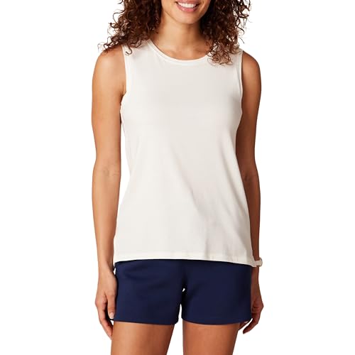 Amazon Essentials Damen Yoga-Tanktop Aus Weicher Baumwolle Mit Lockerer Passform (In Übergröße Erhältlich), Weiß, L von Amazon Essentials