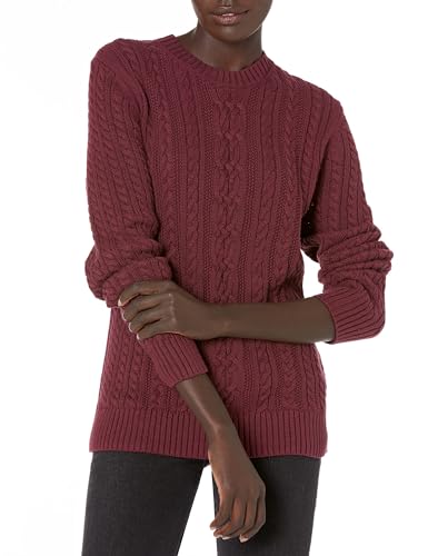 Amazon Essentials Damen Weicher Fisherman Cable Langarm-Pullover Mit Rundhalsausschnitt (In Übergröße Erhältlich), Dunkles Burgunderrot, M von Amazon Essentials