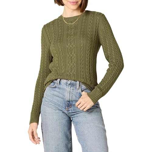 Amazon Essentials Damen Zopfstrick-Pullover Mit Langen Ärmeln Und Rundhalsausschnitt (Erhältlich In Übergröße), Olivgrün, XXL Große Größen von Amazon Essentials