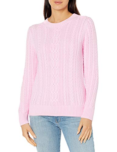 Amazon Essentials Damen Weicher Fisherman Cable Langarm-Pullover Mit Rundhalsausschnitt (In Übergröße Erhältlich), Hellrosa, S von Amazon Essentials