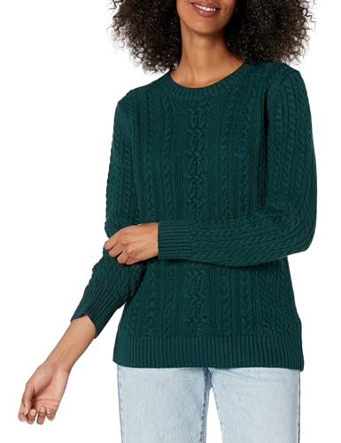 Amazon Essentials Damen Weicher Fisherman Cable Langarm-Pullover Mit Rundhalsausschnitt (In Übergröße Erhältlich), Intensives Grün, L von Amazon Essentials