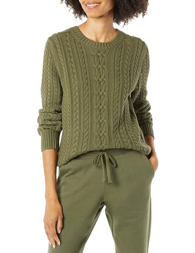 Amazon Essentials Damen Zopfstrick-Pullover Mit Langen Ärmeln Und Rundhalsausschnitt (Erhältlich In Übergröße), Olivgrün, XXL von Amazon Essentials