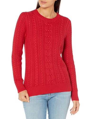 Amazon Essentials Damen Weicher Fisherman Cable Langarm-Pullover Mit Rundhalsausschnitt (In Übergröße Erhältlich), Rot, S von Amazon Essentials