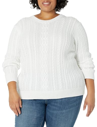 Amazon Essentials Damen Zopfstrick-Pullover Mit Langen Ärmeln Und Rundhalsausschnitt (Erhältlich In Übergröße), Weiß, 3XL Große Größen von Amazon Essentials