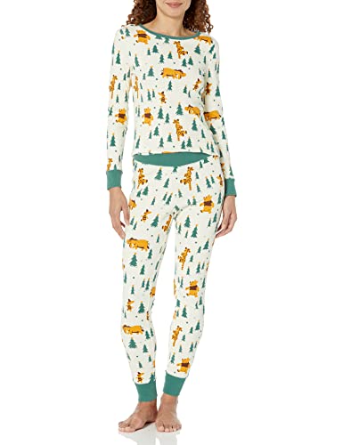 Amazon Essentials Disney | Marvel | Star Wars Damen Eng anliegende Baumwoll-Schlafanzüge, Pooh Holiday Forest - Womens Snug Fit, XS von Amazon Essentials