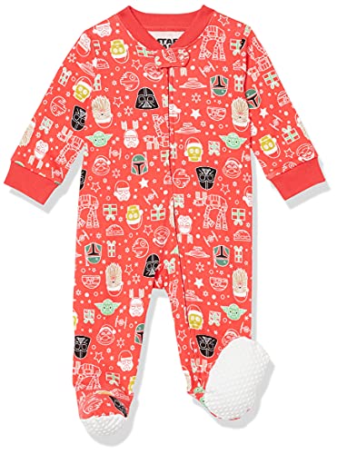Amazon Essentials Disney | Marvel | Star Wars Unisex Baby Eng anliegender Pyjama aus Baumwolle mit Fuß, Star Wars Holiday - Sleep & Play, 0 Monate von Amazon Essentials