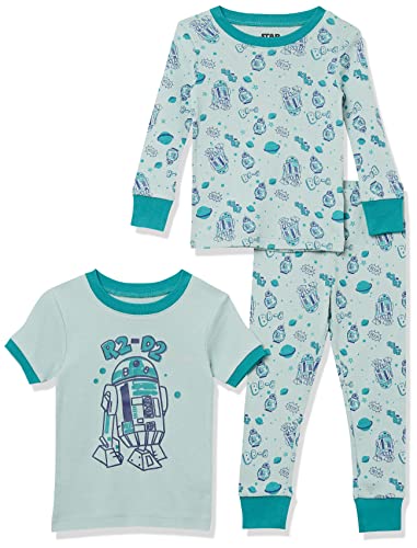 Amazon Essentials Disney | Marvel | Star Wars Jungen Eng anliegender Baumwoll-Schlafanzug, 3er-Pack, 3-teiliges Star Wars Green R2-d2 Set, 2 Jahre von Amazon Essentials