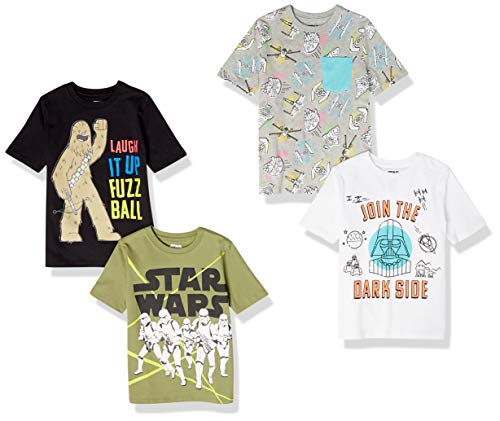 Amazon Essentials Disney | Marvel | Star Wars Jungen Kurzärmlige T-Shirts (zuvor Spotted Zebra), 4er-Pack, Schwarz/Olivgrün/Weiß Star Wars, 2 Jahre von Amazon Essentials