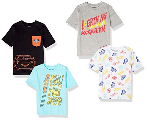 Amazon Essentials Disney | Marvel | Star Wars Jungen Kurzärmlige T-Shirts (zuvor Spotted Zebra), 4er-Pack, Autos/Lightning McQueen, 6-7 Jahre von Amazon Essentials