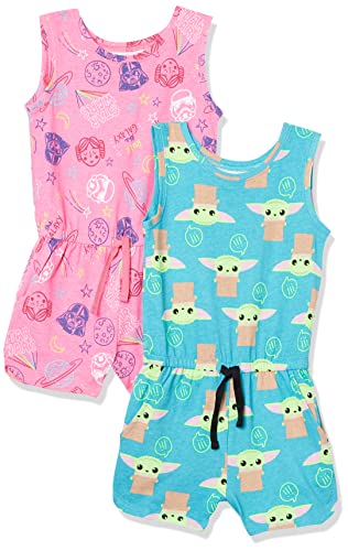 Amazon Essentials Disney | Marvel | Star Wars | Frozen | Princess Mädchen Ärmellose Spielanzüge aus Strick, 2er-Pack, Neon Star Wars Child, 5 Jahre von Amazon Essentials