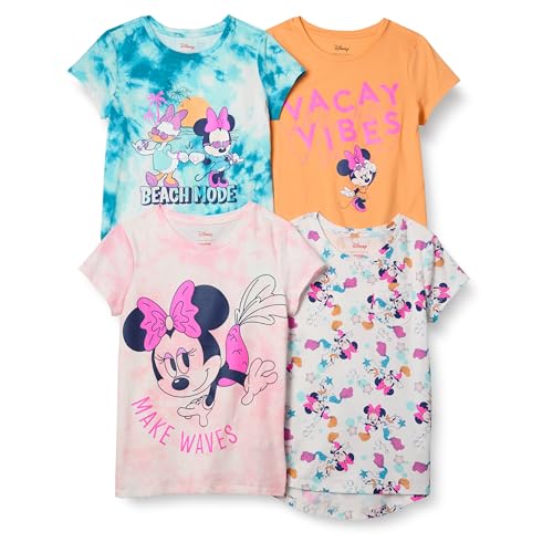 Amazon Essentials Disney | Marvel | Star Wars | Frozen | Princess Mädchen Kurzärmelige T-Shirts, 4er-Pack, Minnie/Strand, 6-7 Jahre von Amazon Essentials