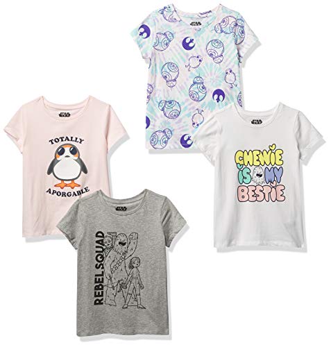 Amazon Essentials Disney | Marvel | Star Wars | Frozen | Princess Mädchen Kurzärmelige T-Shirts, 4er-Pack, Rosa/Grau/Star Wars Rebel, 9 Jahre von Amazon Essentials