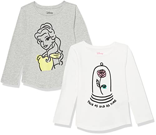 Amazon Essentials Disney | Marvel | Star Wars | Frozen | Princess Mädchen Langärmelige T-Shirts, 2er-Pack, Princess Belle, 6-7 Jahre von Amazon Essentials