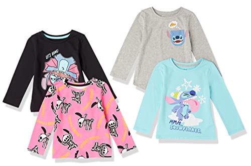 Amazon Essentials Disney | Marvel | Star Wars Mädchen Langärmlige T-Shirts (zuvor Spotted Zebra), 4er-Pack, Silly Stitch, 6-7 Jahre von Amazon Essentials