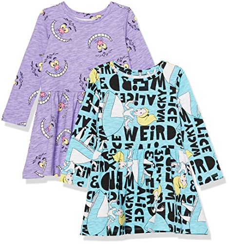 Amazon Essentials Disney | Marvel | Star Wars | Frozen | Princess Mädchen Langärmlige Freizeit-Strickkleider (zuvor Spotted Zebra), 2er-Pack, Disney Alice, 3 Jahre von Amazon Essentials