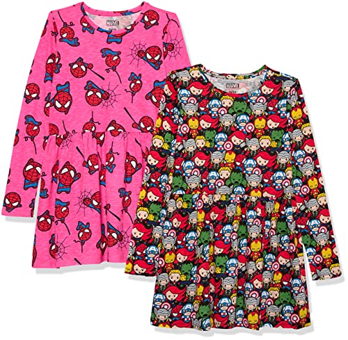 Amazon Essentials Disney | Marvel | Star Wars | Frozen | Princess Mädchen Langärmlige Freizeit-Strickkleider (zuvor Spotted Zebra), 2er-Pack, Rosa Marvel Spider-Man, 10 Jahre von Amazon Essentials