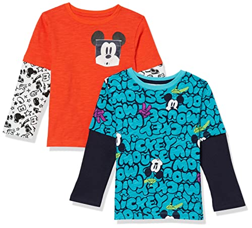 Amazon Essentials Disney | Marvel | Star Wars Jungen Langärmelige 2-In-1-T-Shirts (Früher Spotted Zebra), 2er-Pack, Mickey, 6-7 Jahre von Amazon Essentials