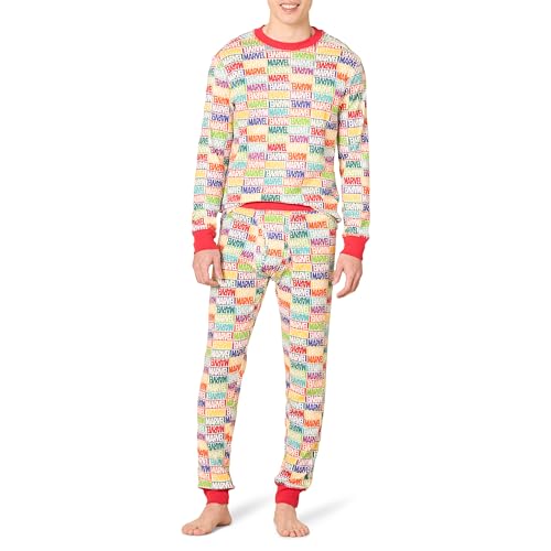 Amazon Essentials Disney | Marvel | Star Wars Herren Eng anliegende Schlafanzug-Sets, Marvel Holiday Bricks - Mens Snug-fit, L von Amazon Essentials
