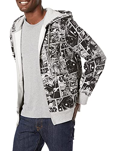 Amazon Essentials Disney | Marvel | Star Wars Herren Fleece-Kapuzenpulli mit durchgehendem Reißverschluss (erhältlich in Big & Tall), Star Wars Comic, 4XL Große Größen Tall von Amazon Essentials