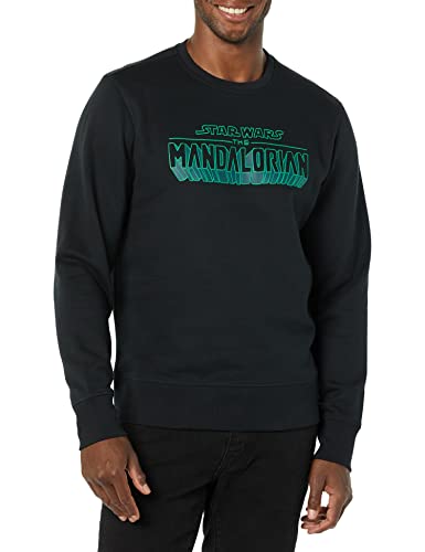 Amazon Essentials Disney | Marvel | Star Wars Herren Fleecesweatshirt mit Rundhalsausschnitt, Star Wars Mando Logo, L von Amazon Essentials