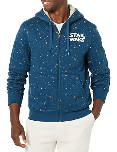 Amazon Essentials Disney | Marvel | Star Wars Herren Kapuzen-Sweatshirt mit Sherpa-Futter und durchgehendem Reißverschluss, Star Wars Logo Ships, S von Amazon Essentials