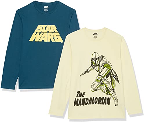 Amazon Essentials Disney | Marvel | Star Wars Herren Langärmelige T-Shirts, 2er-Pack, Hellgelb Star Wars Mando/Marineblau Star Wars, XS von Amazon Essentials