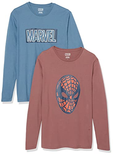 Amazon Essentials Disney | Marvel | Star Wars Herren Langärmelige T-Shirts, 2er-Pack, Marvel Spider-Man, XS von Amazon Essentials