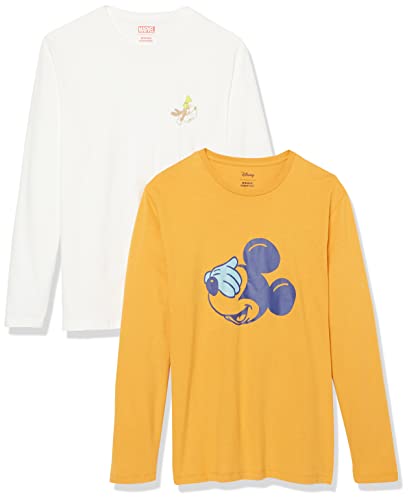 Amazon Essentials Disney | Marvel | Star Wars Herren Langärmelige T-Shirts, 2er-Pack, Mickey und Goofy, S von Amazon Essentials