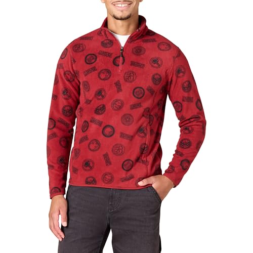 Amazon Essentials Disney | Marvel | Star Wars Herren Polar-Fleece-Mockjacken mit Viertelreißverschluss, Marvel Logo, M von Amazon Essentials