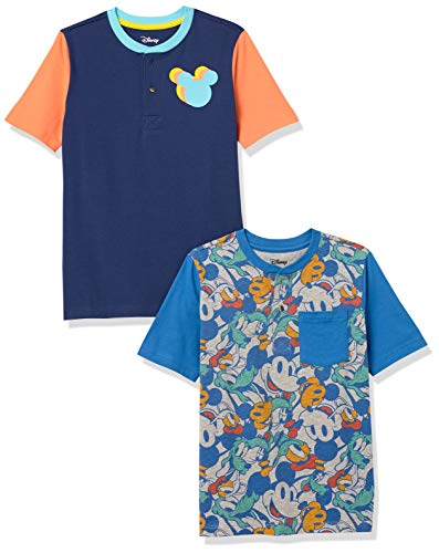 Amazon Essentials Disney | Marvel | Star Wars Jungen Kurzärmelige Henley-T-Shirts (Früher Spotted Zebra), 2er-Pack, Mickey Jumble, 4 Jahre von Amazon Essentials