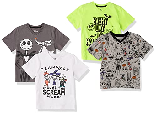 Amazon Essentials Disney | Marvel | Star Wars Jungen Kurzärmelige T-Shirts mit V-Ausschnitt, 4er-Pack, Nightmare Doodle, 5 Jahre von Amazon Essentials